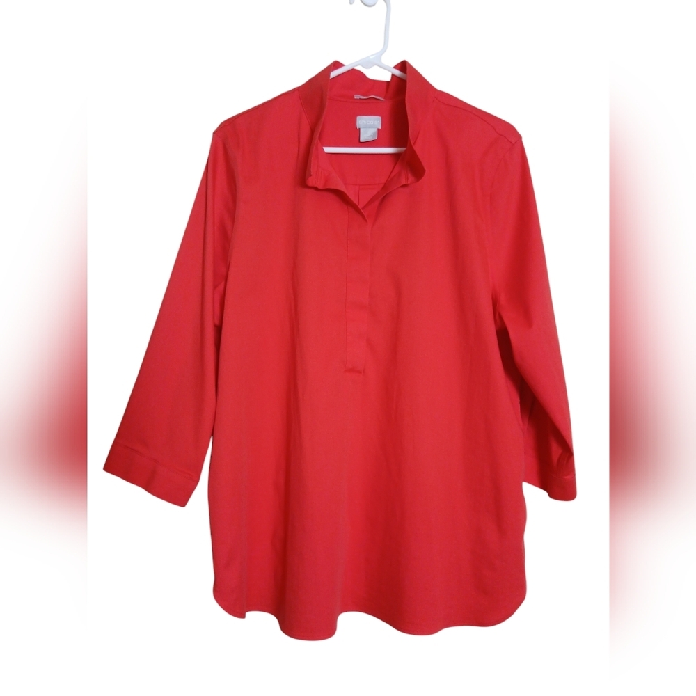 Chico's Red Button-Front Tunic Shirt